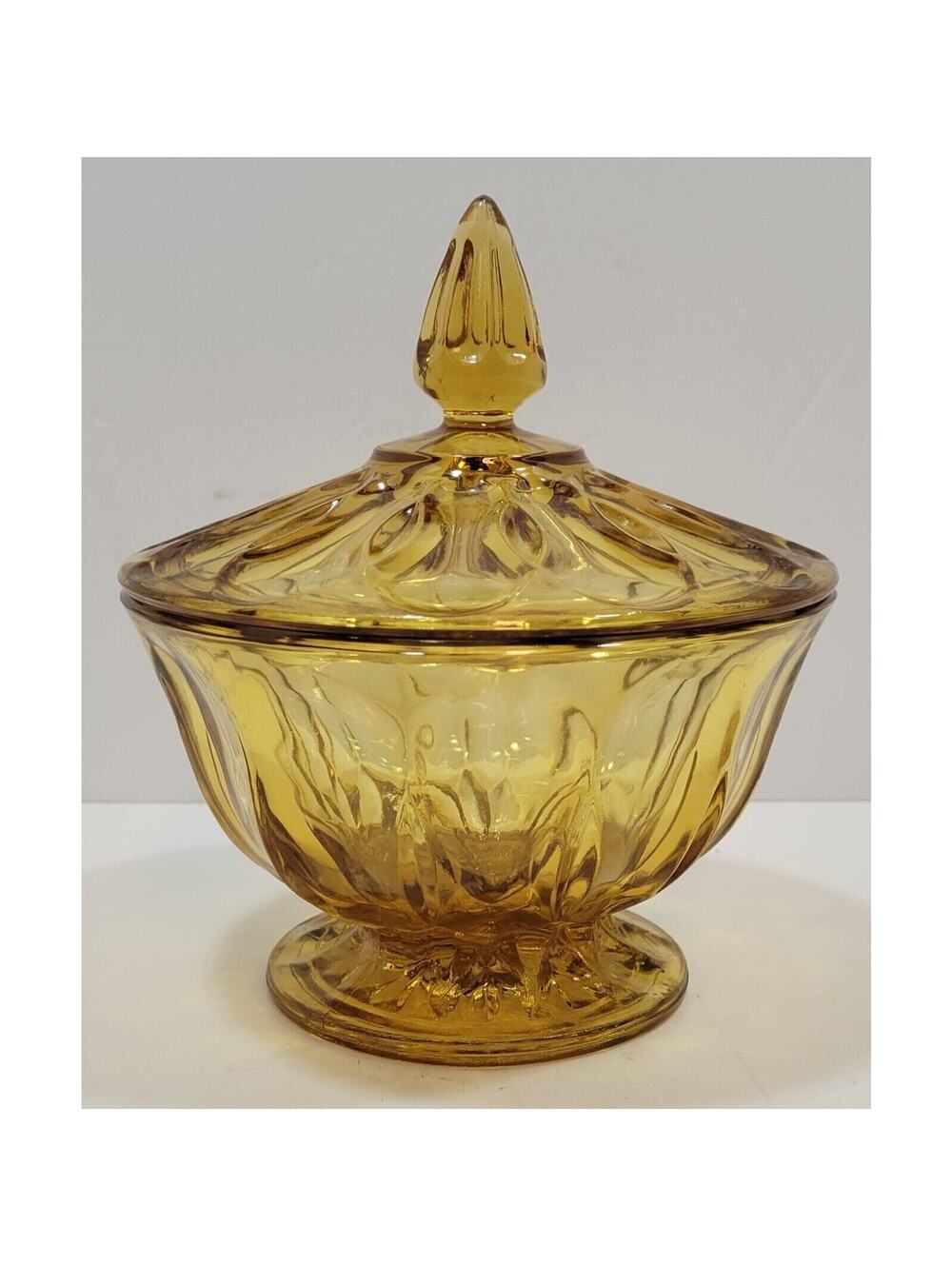 Indiana Glass Thumbprint Design Amber Candy Dish w/Lid